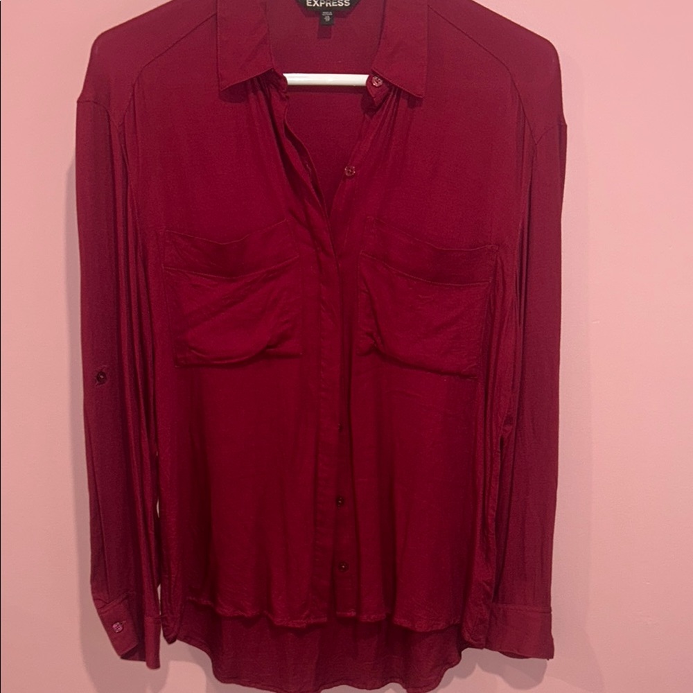 Express Women's Red Button-Up Top